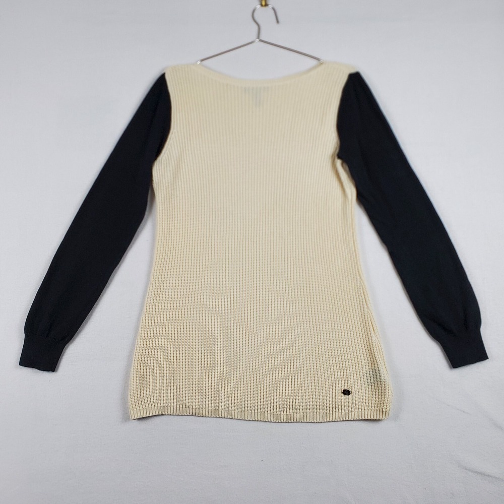 Lauren Ralph‎ Lauren Sweater Womens Large Ivory Black Stretch Boat Neck Pullover